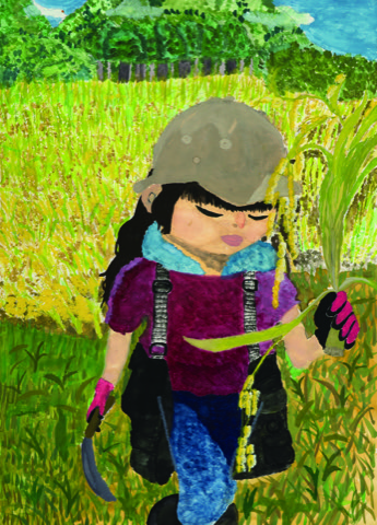 輝くお米の収穫